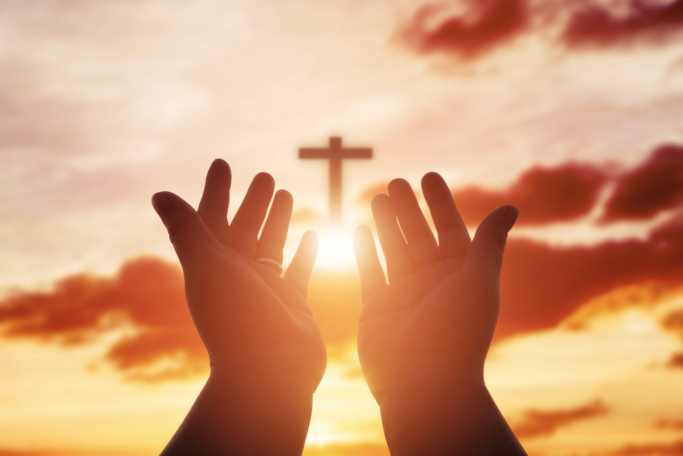 Human hands open palm up worship. Eucharist Therapy Bless God Helping Repent Catholic Easter Lent Mind Pray. Christian Religion concept background. fighting and victory for god